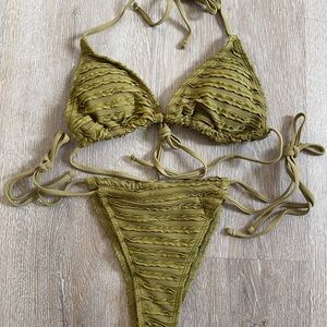 Olive Green Textured Bikini Set